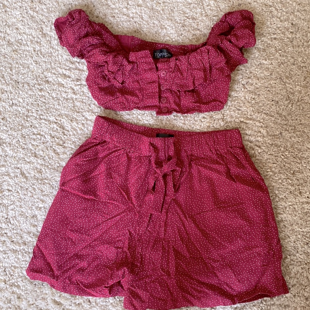 Topshop off-shoulder crop top and shorts set